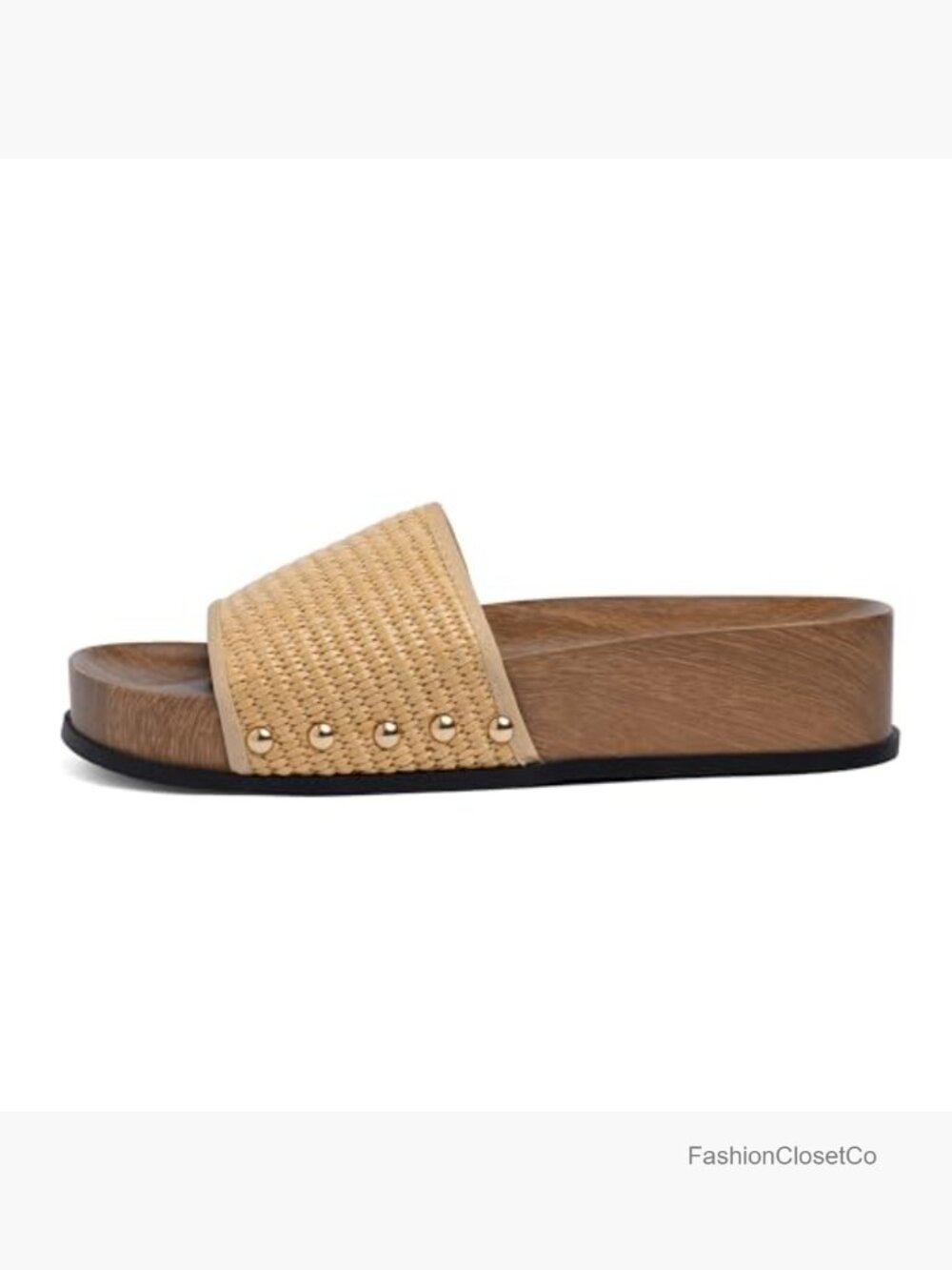 Platform Sandals Studded Slide with Wood Grain Design Arch Support Summer - Picture 5 of 7